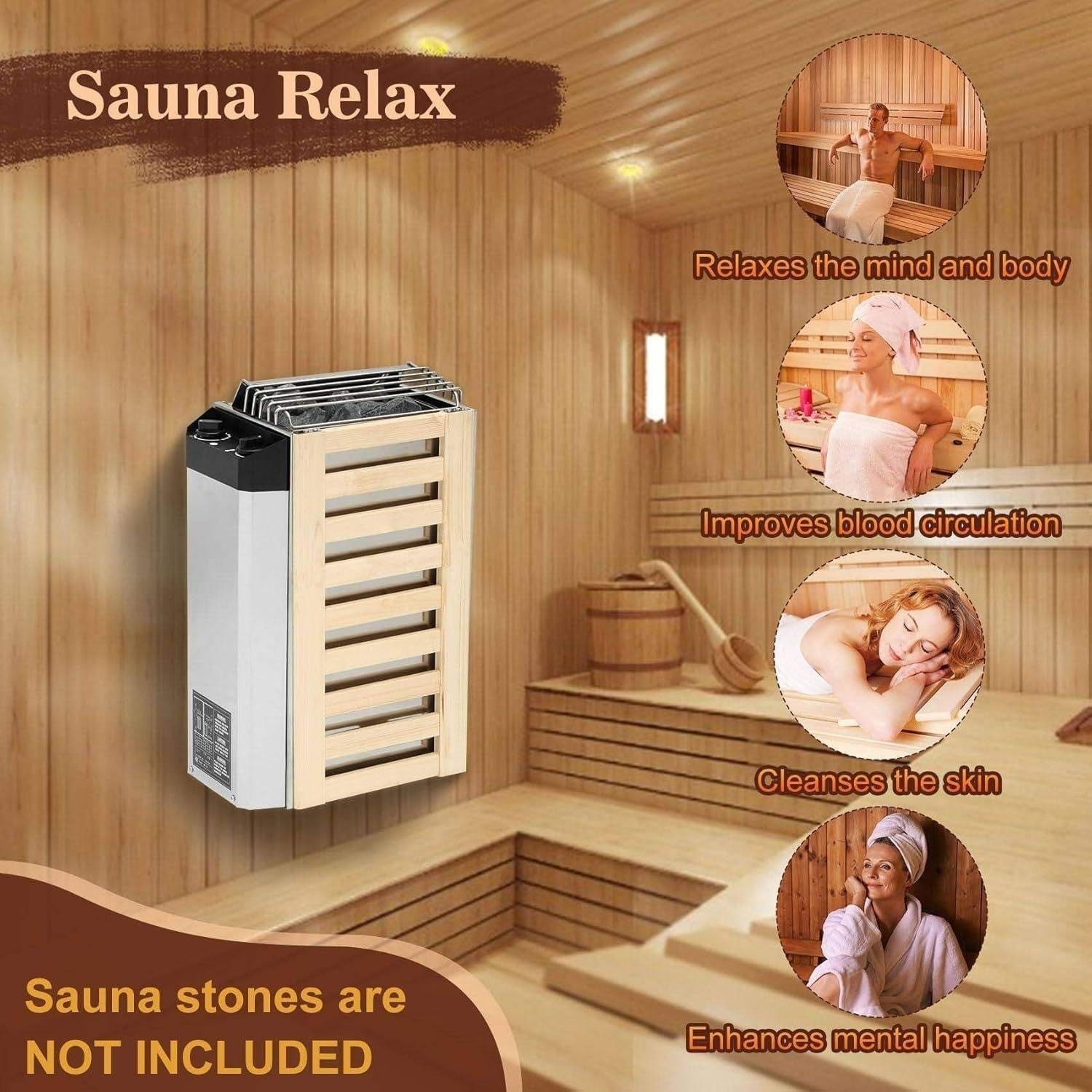 3KW Electric Sauna Heater for 2–4m³ Room – Stainless Steel, Timer Control
