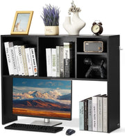 Compact 94cm 2-Level Desk Hutch Shelf Brown Monitor Riser & Organizer