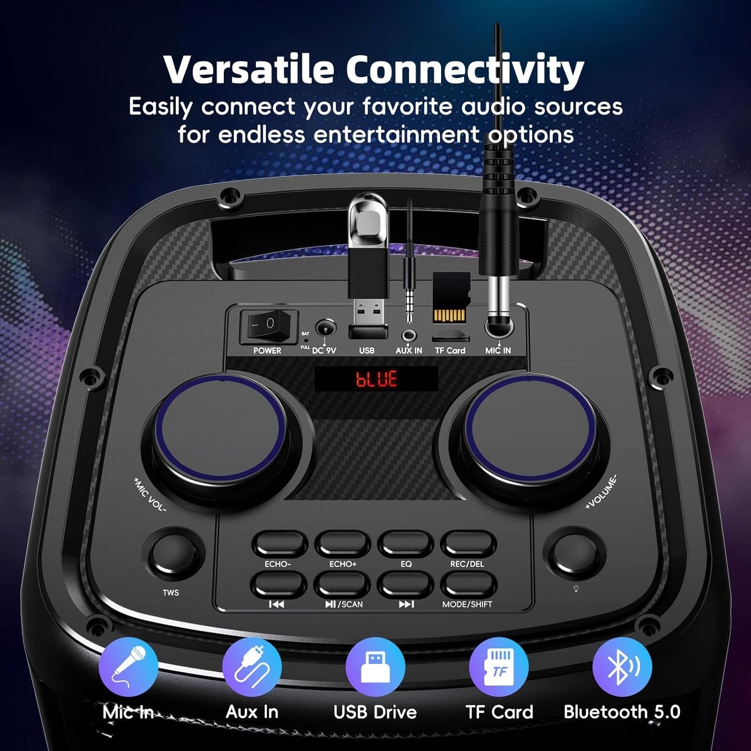 TGS 6.5" Dual Mic Karaoke Machine 400W LED Party Speaker Bluetooth