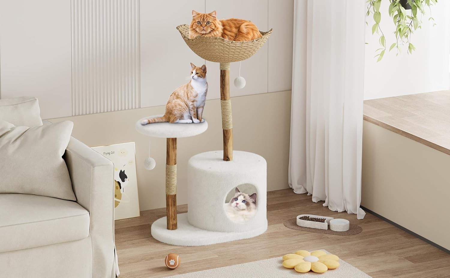 Large Cat Tree Tower 117cm With Condo Basket Cave Scratching Post Indoor