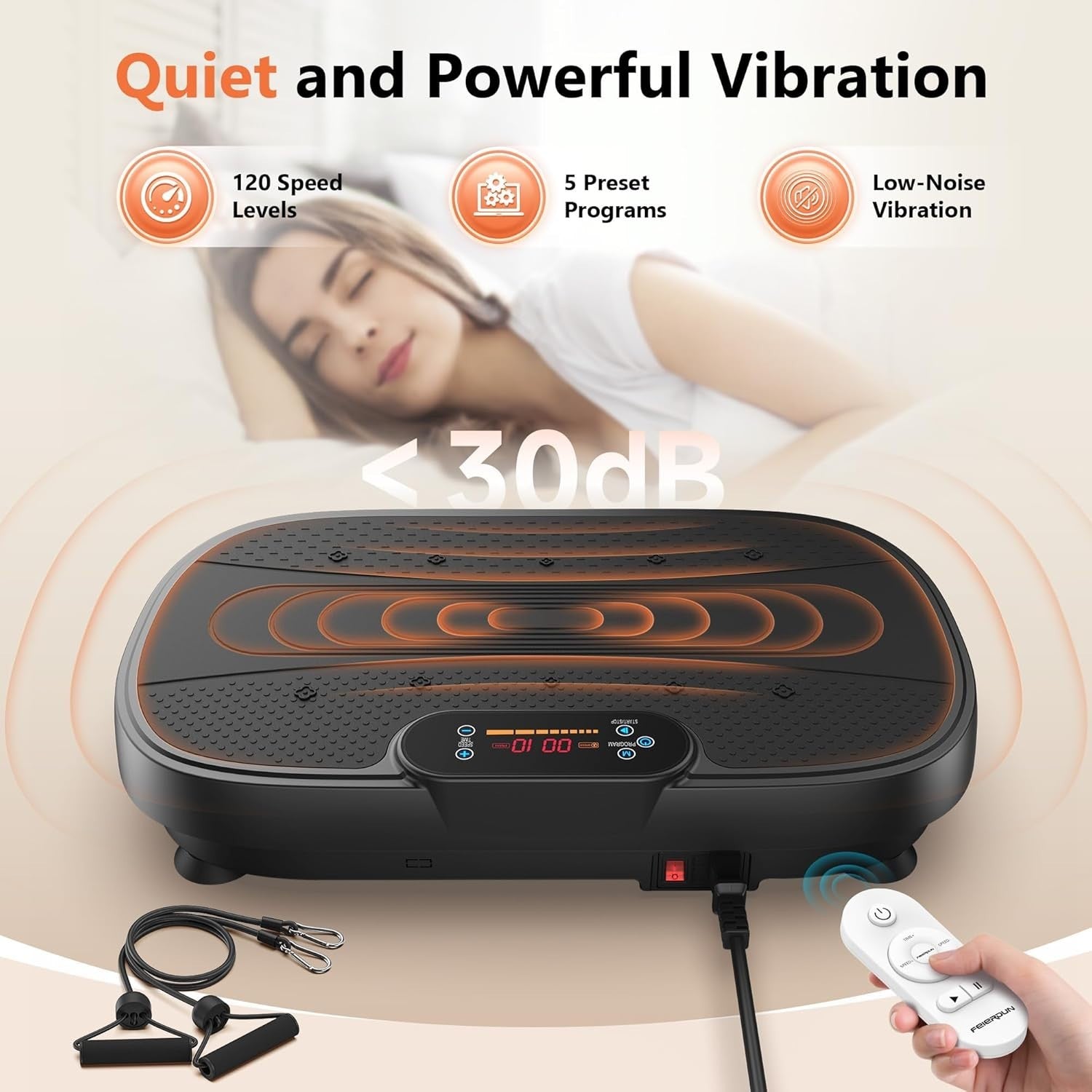 Black Whole Body Vibration Plate Fitness Machine 120 Speeds Home Therapy