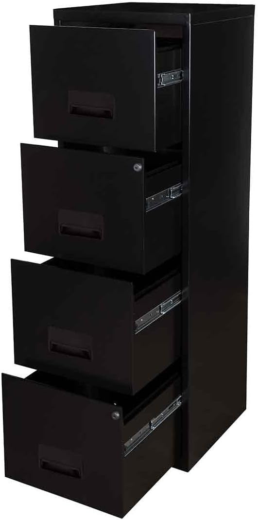 Black A4 Filing Cabinet 4 Drawer 125cm Steel Office Storage