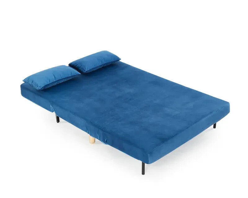 Blue Velvet Sofa Bed 2 Seater Futon Clic Clac Double Sleeper Couch Chair
