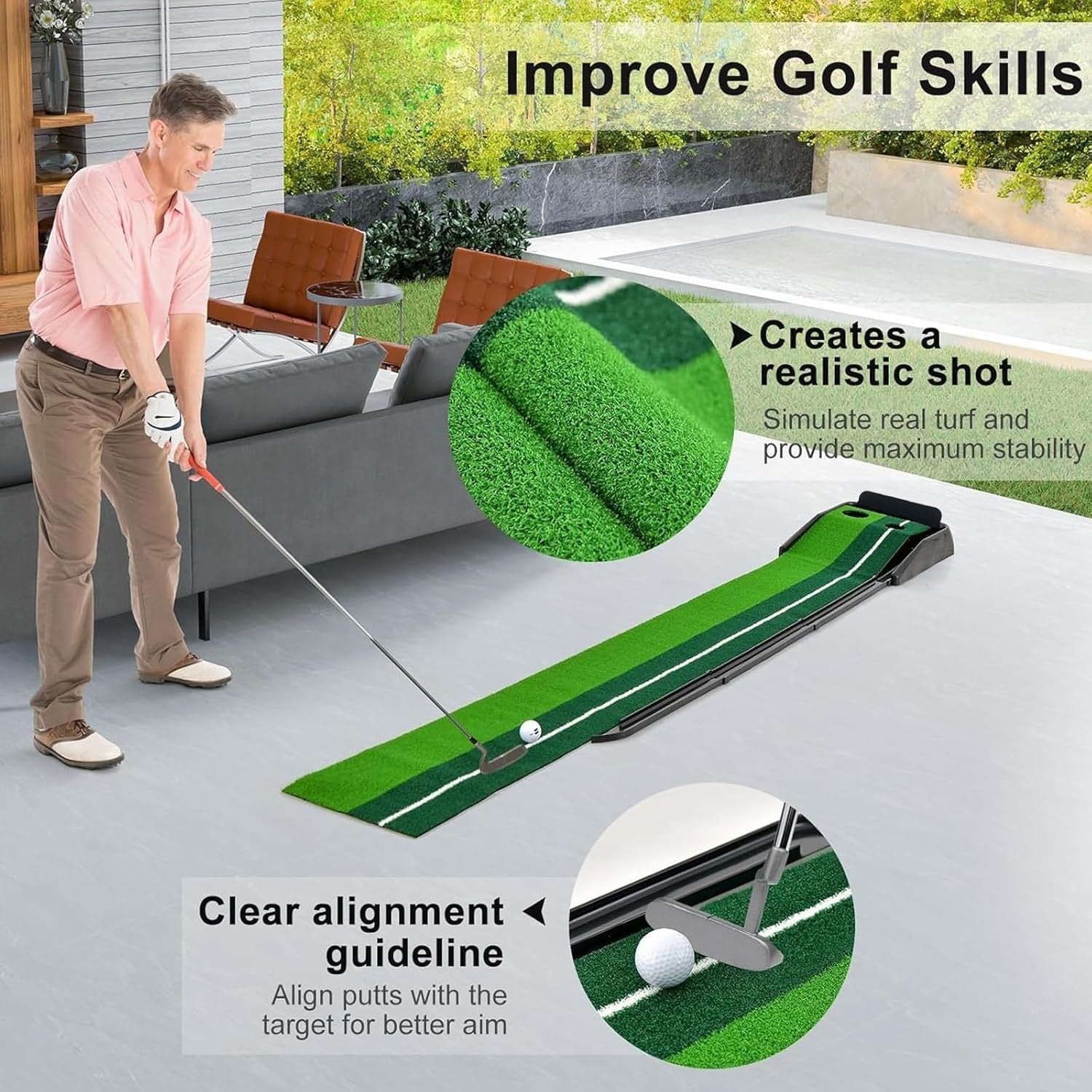 Golf Putting Mat Auto Ball Return Indoor Practice Trainer Home Office