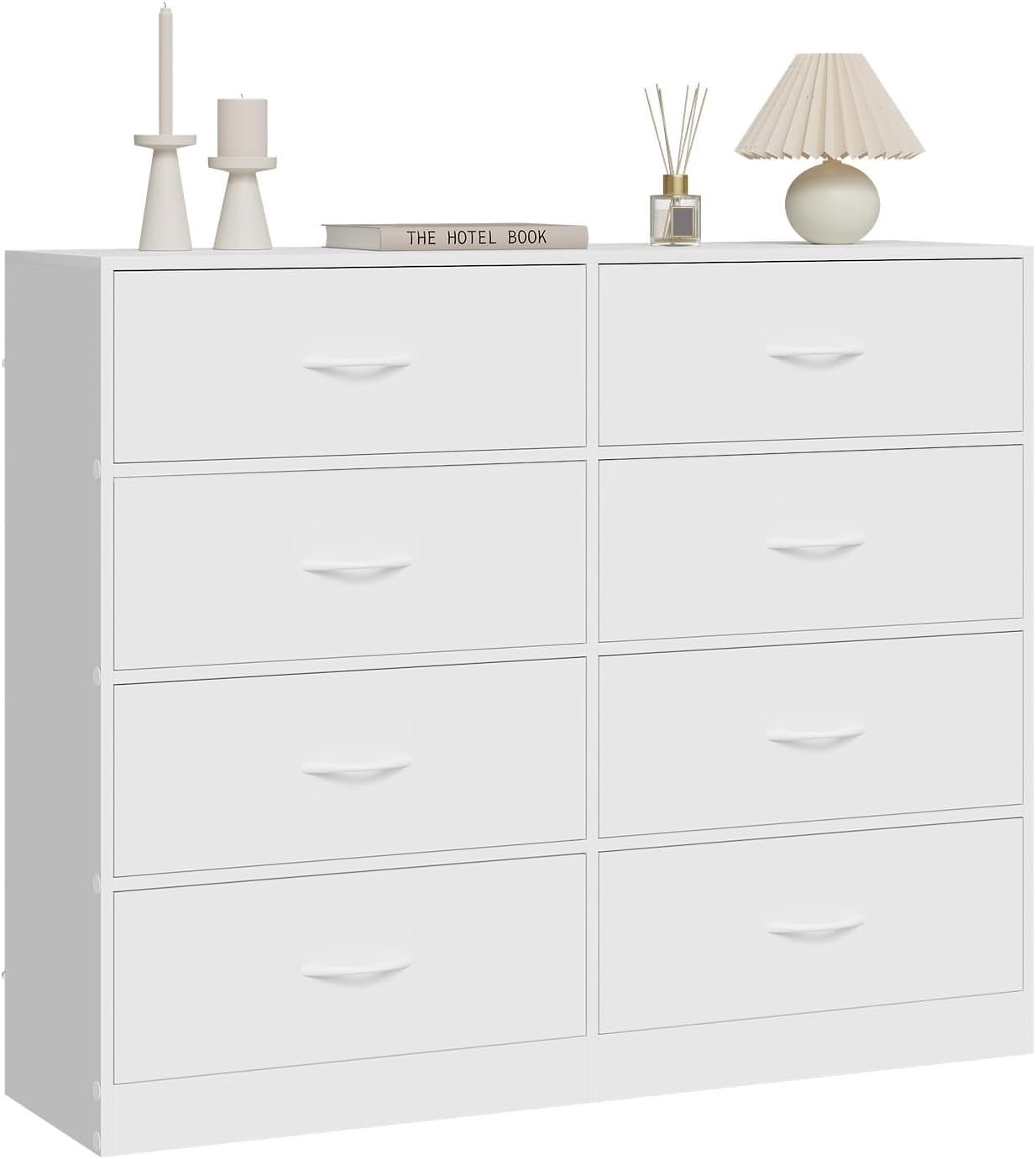 8 Drawer White Storage Chest Fabric Drawers Bedroom Hallway Cabinet 108cm