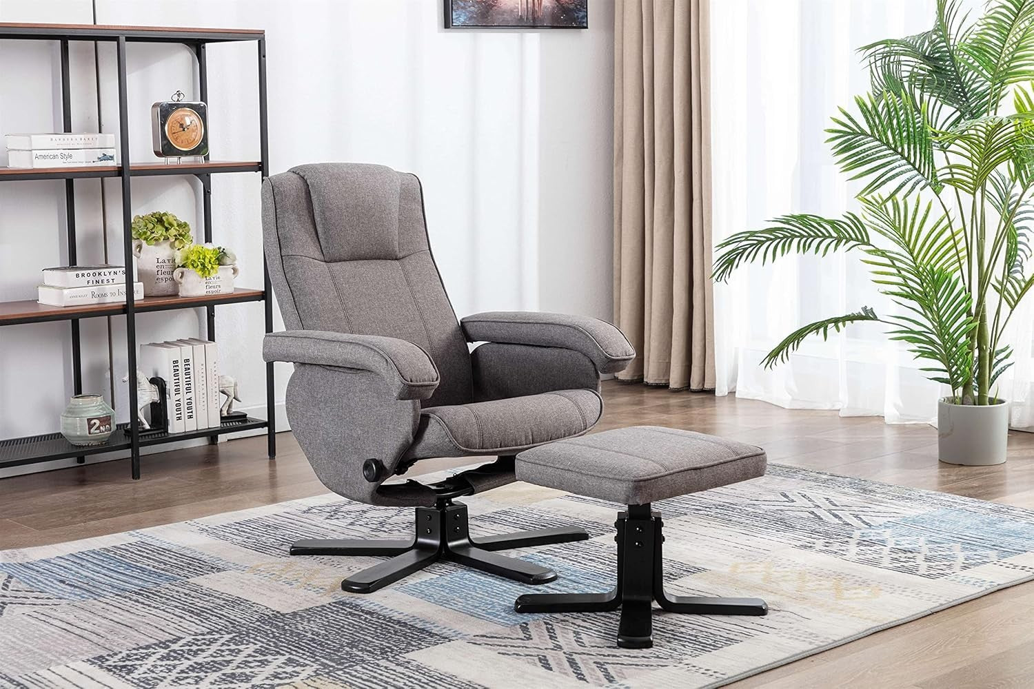 Recliner Armchair Swivel Fabric Chair w/ Footstool Lounge Office Home