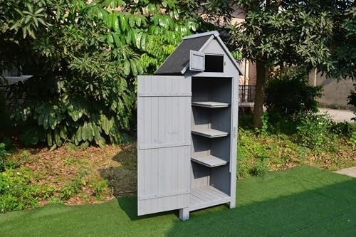 Wooden Garden Tool Cabinet Shed with Shelves & Lockable Storage