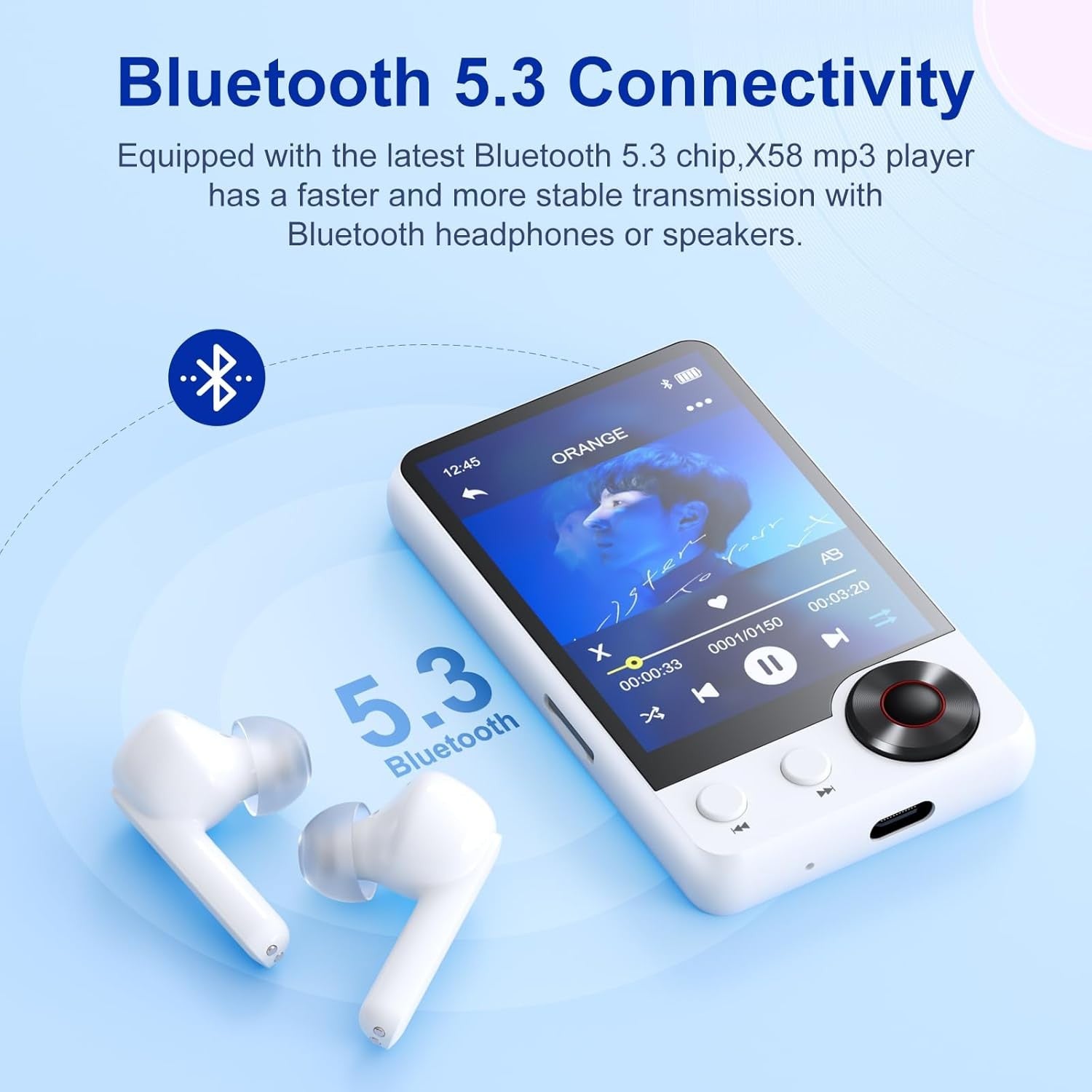 128GB MP3 Player Bluetooth 5.3 Touch Screen Speaker FM