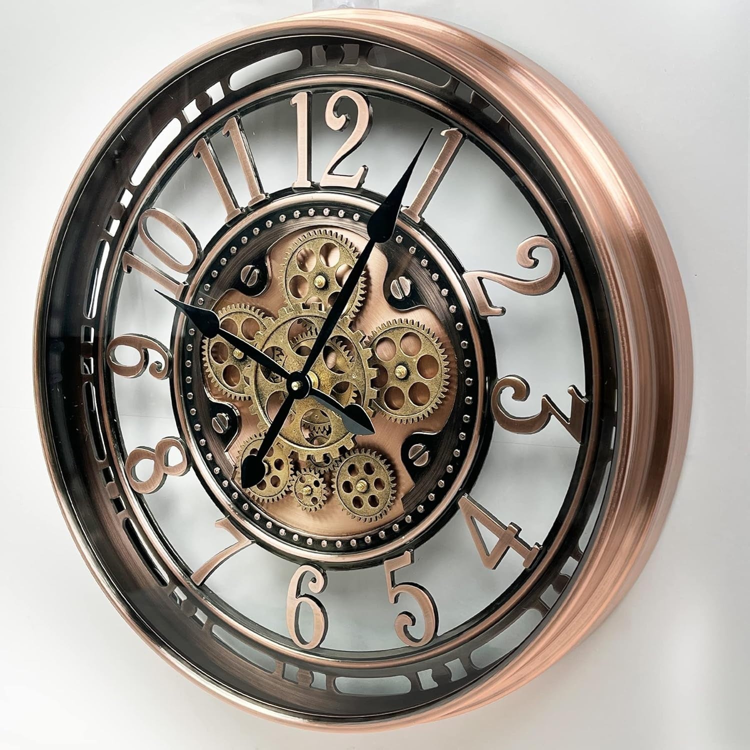 Large Steampunk Wall Clock Moving Gears Silent Vintage Metal 53.5cm