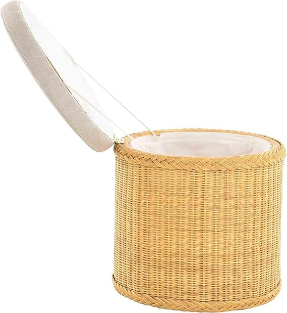 Round Rattan Laundry Basket Seat with Lid, 47×47×50cm Honey Storage Chest