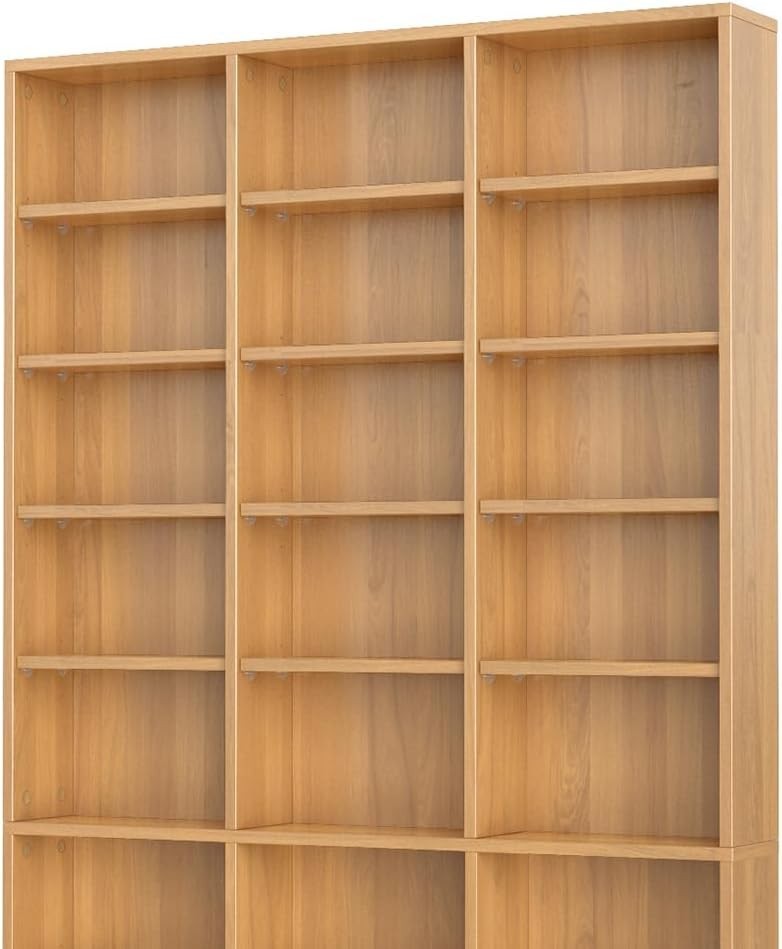 CD DVD Storage Shelf Tower 178cm 27 Adjustable Shelves Wall Mount Beech