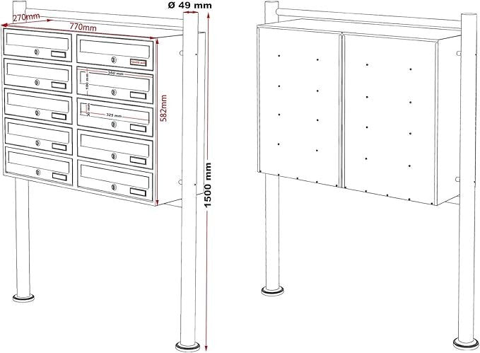 Outdoor Multi-Slot Letterbox System 10 Compartments Steel Secure Mailbox