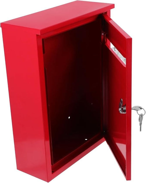 Lockable Red Suggestion Box Iron Metal Wall Mount Mailbox Outdoor Feedback Safe