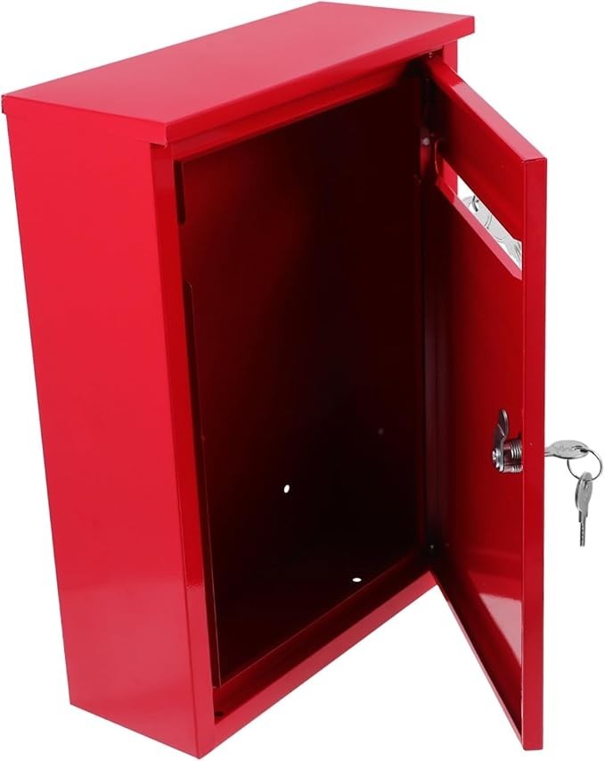 Lockable Red Suggestion Box Iron Metal Wall Mount Mailbox Outdoor Feedback Safe