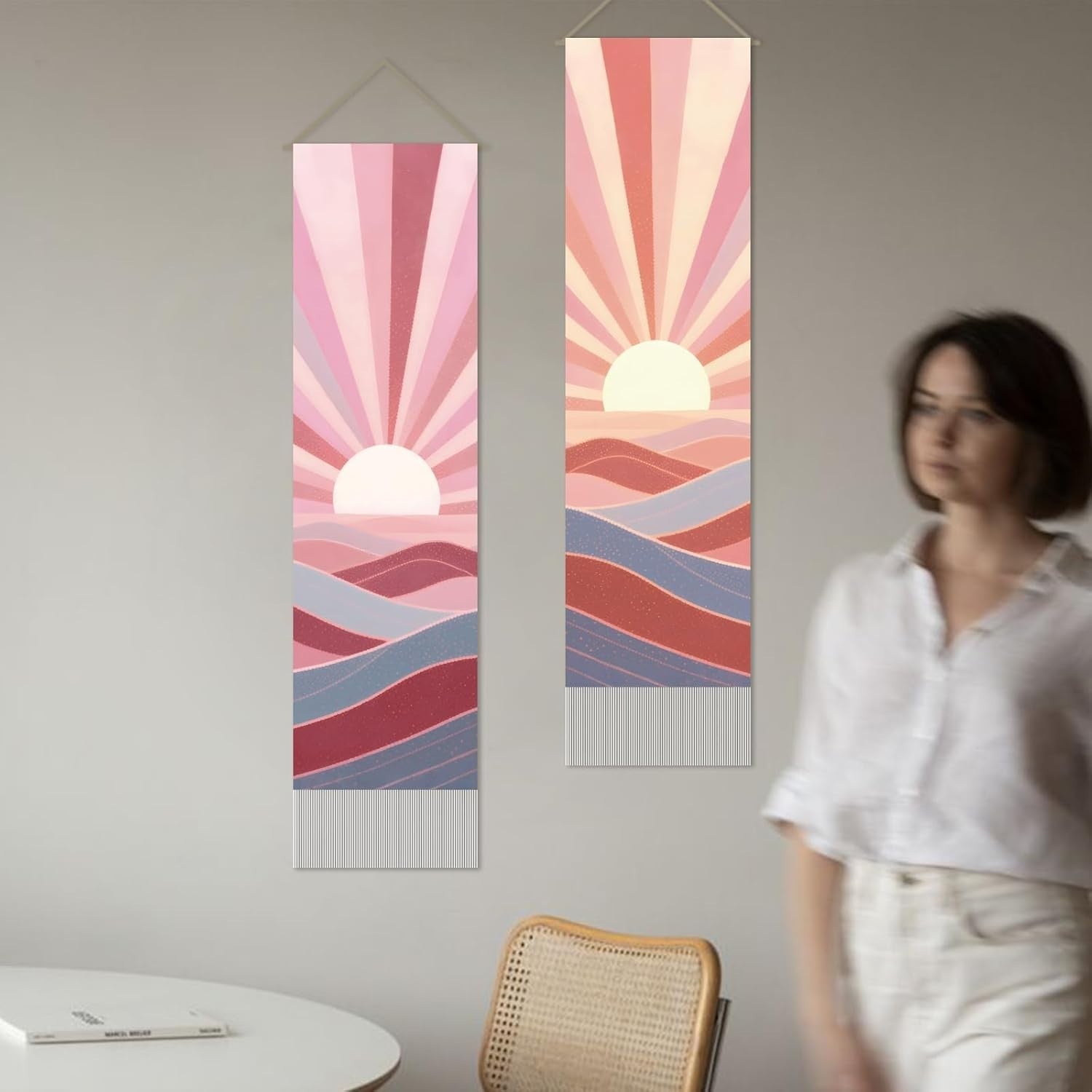 2PCS Boho Mountain Tapestry 33x116cm Sunset Wall Hanging Decor