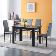 Black Dining Table Set 4 Grey Velvet Chairs Modern Space-Saving Kitchen