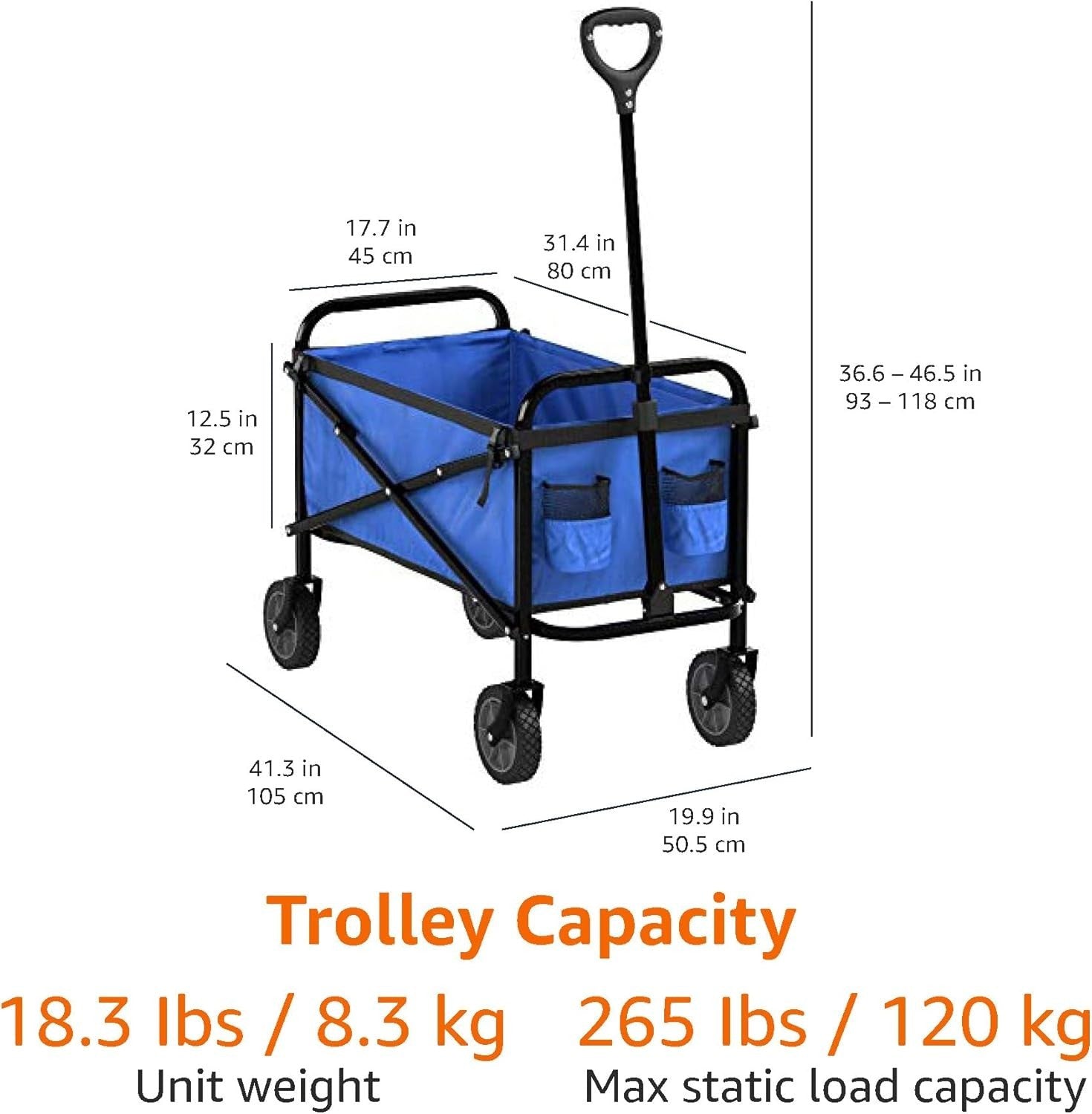 Collapsible Blue Garden Wagon Foldable Outdoor Camping Festival Trolley 120kg
