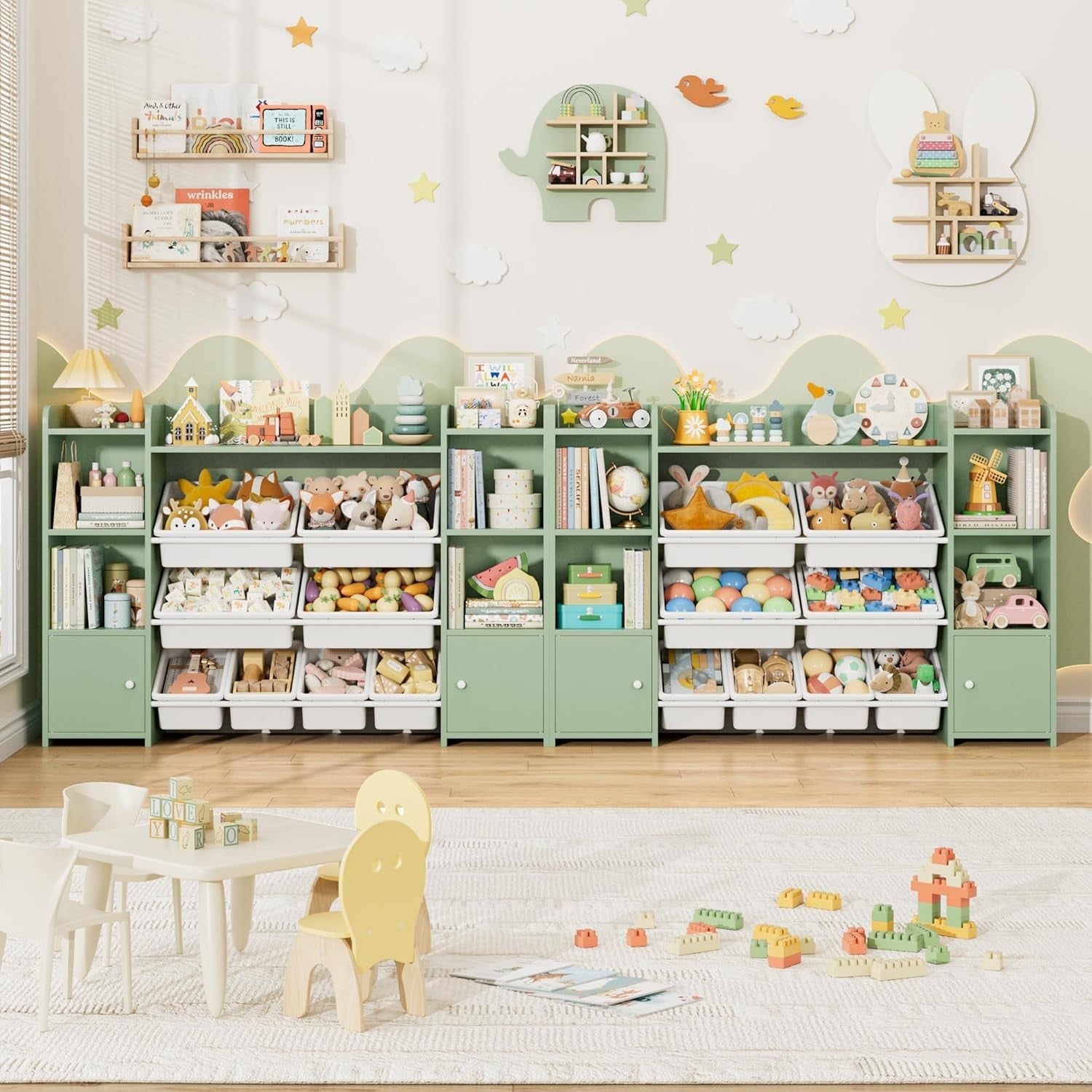 Kids Toy Storage Unit with 8 Boxes & Shelves – Green Bookcase Organizer