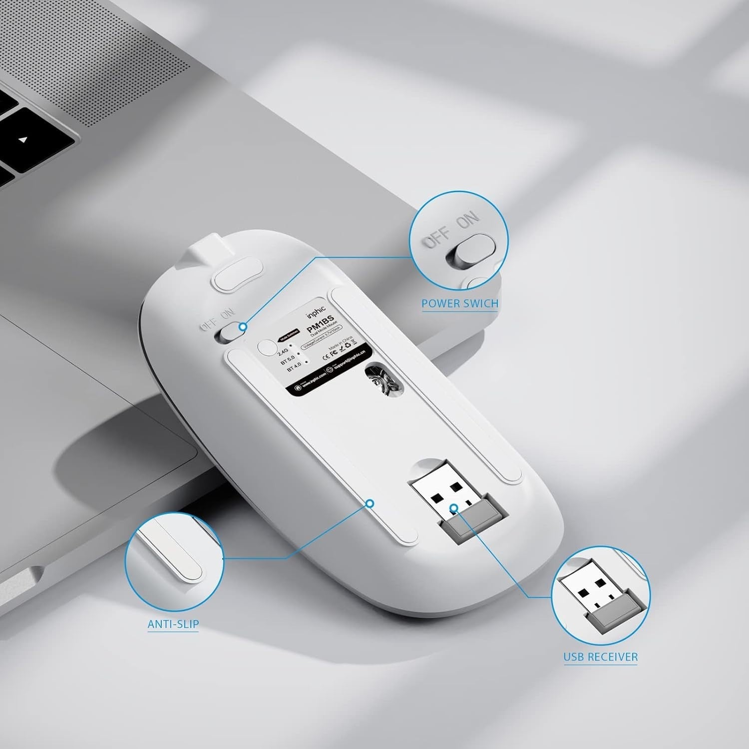 Tri-Mode Bluetooth Wireless Mouse Silent Rechargeable 1600 DPI Laptop PC