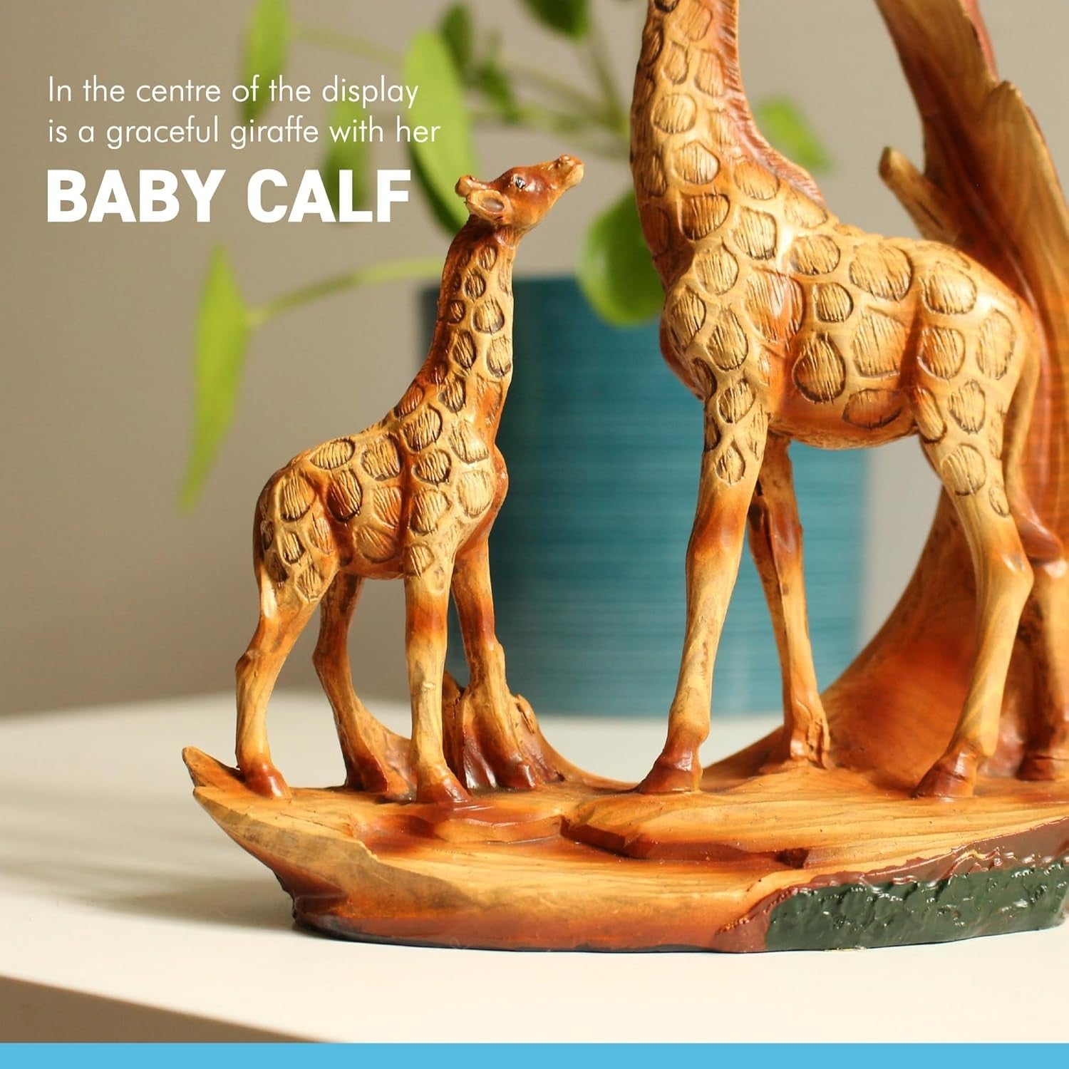Giraffe & Calf Ornament 18cm Resin African Wildlife Sculpture Rustic Home Decor