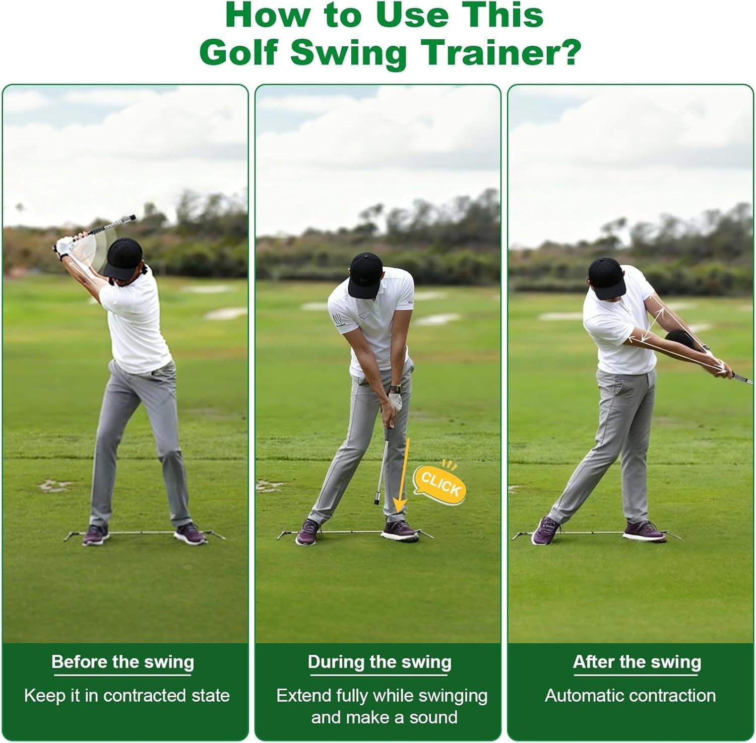 Retractable Golf Swing Trainer Grip Tempo Stick with Weight Feedback Aid