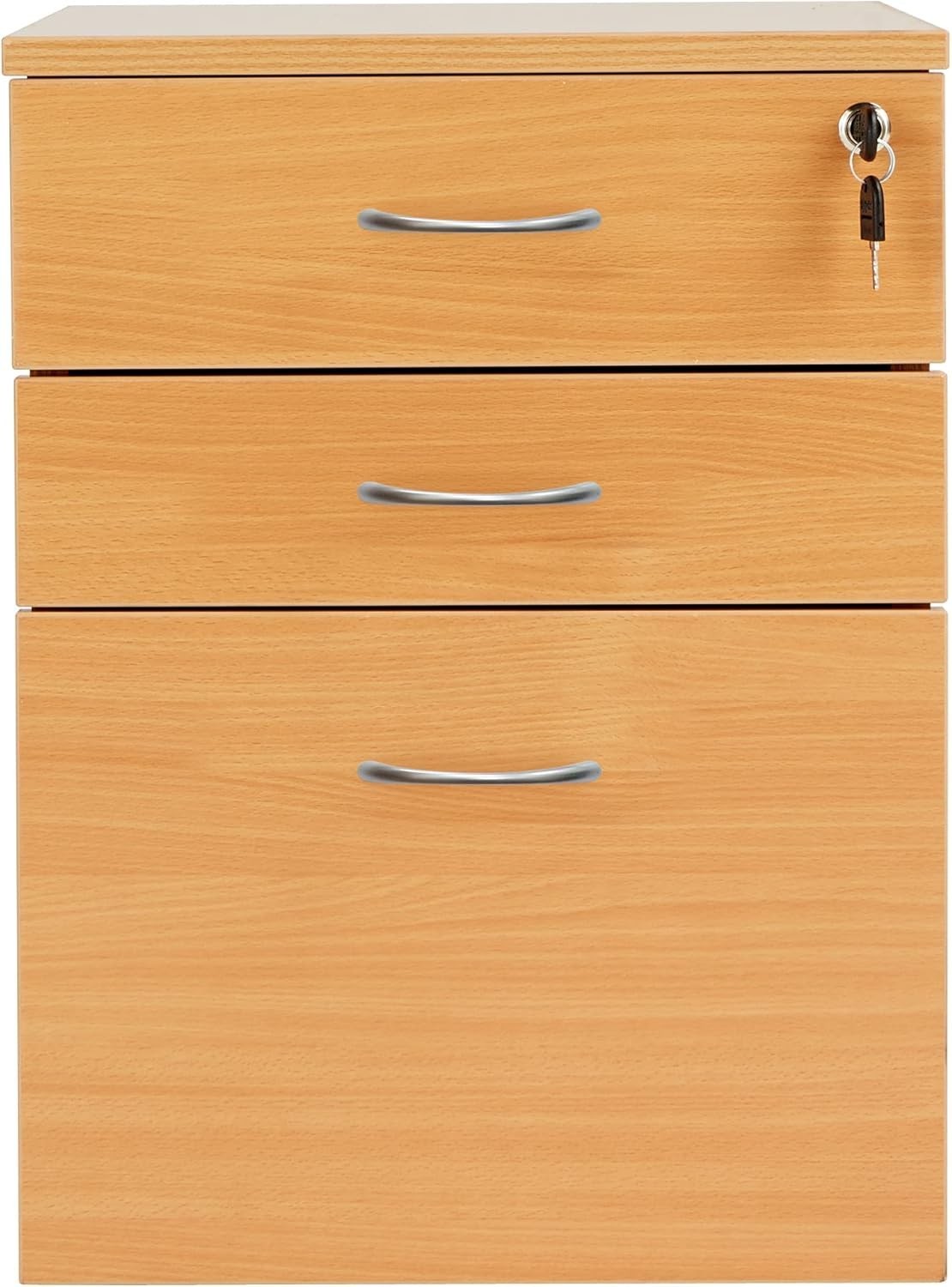 Beech Mobile Filing Cabinet 3 Drawer Lockable Under Desk A4