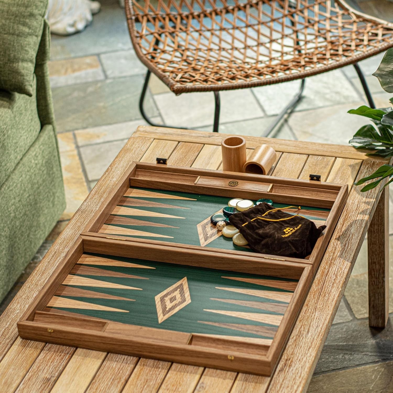 19 Inch Luxury Walnut Backgammon Set Wooden Folding Board Strategy Game