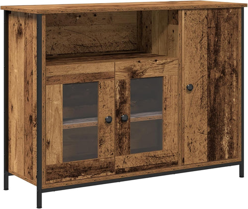 Rustic Wood Sideboard Cabinet Glass Doors Storage Unit 100x35x75cm