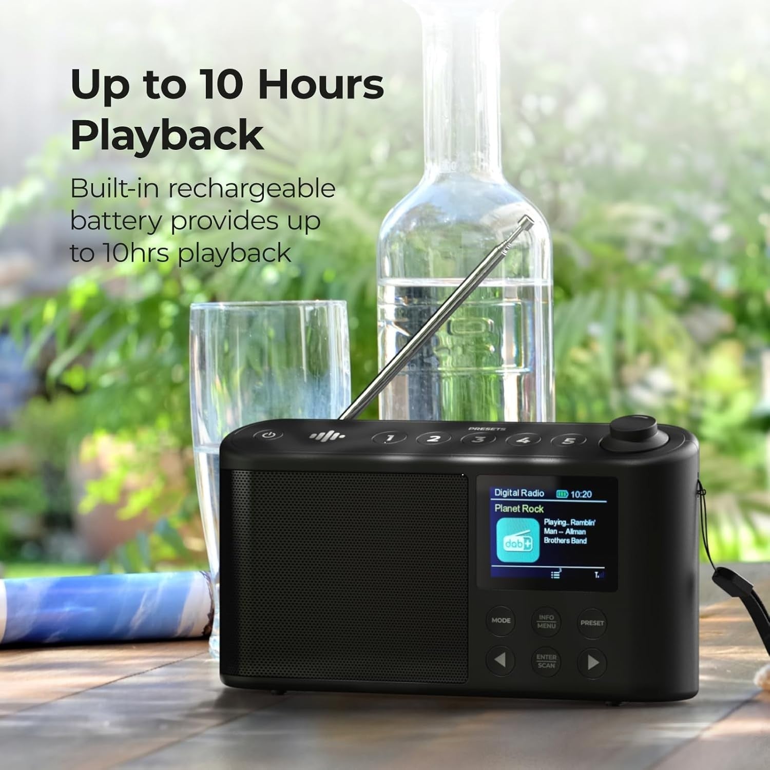 Portable DAB+ FM Radio XL LCD Display USB Rechargeable 10H Playback
