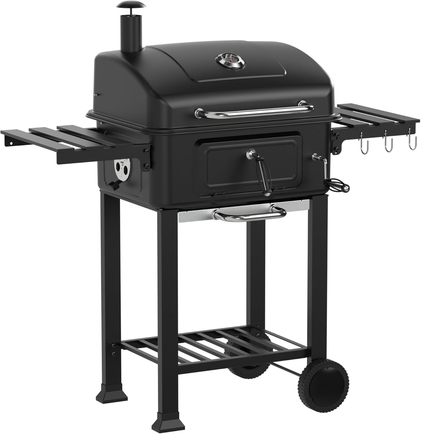 XL Charcoal BBQ Smoker Grill | Adjustable Chimney & Airflow | Dual Side Tables