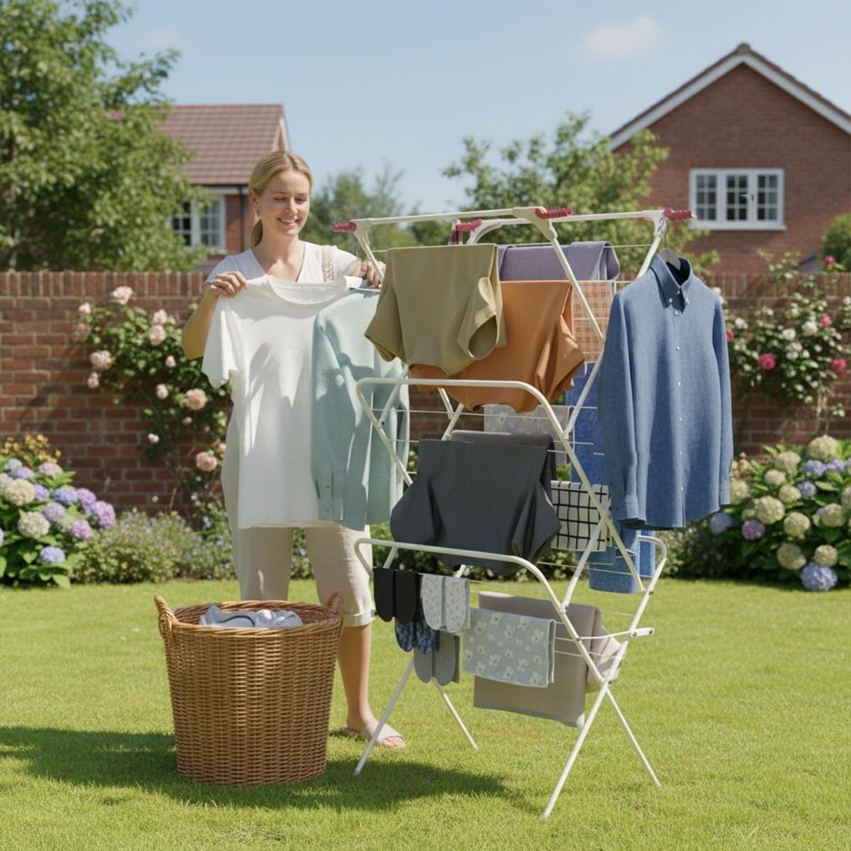 3 Tier Clothes Airer Folding Laundry Drying Rack with Wings Indoor Outdoor