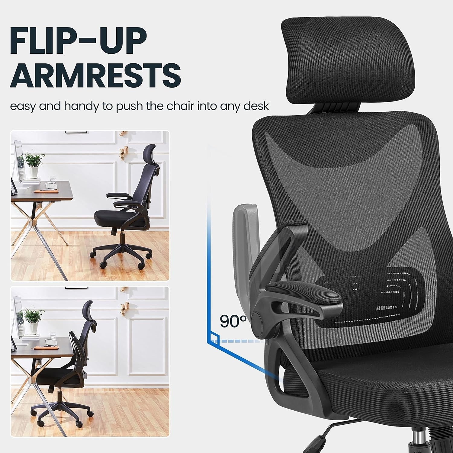 Ergonomic Mesh Office Desk Chair High Back Headrest Lumbar Support Black Rolling