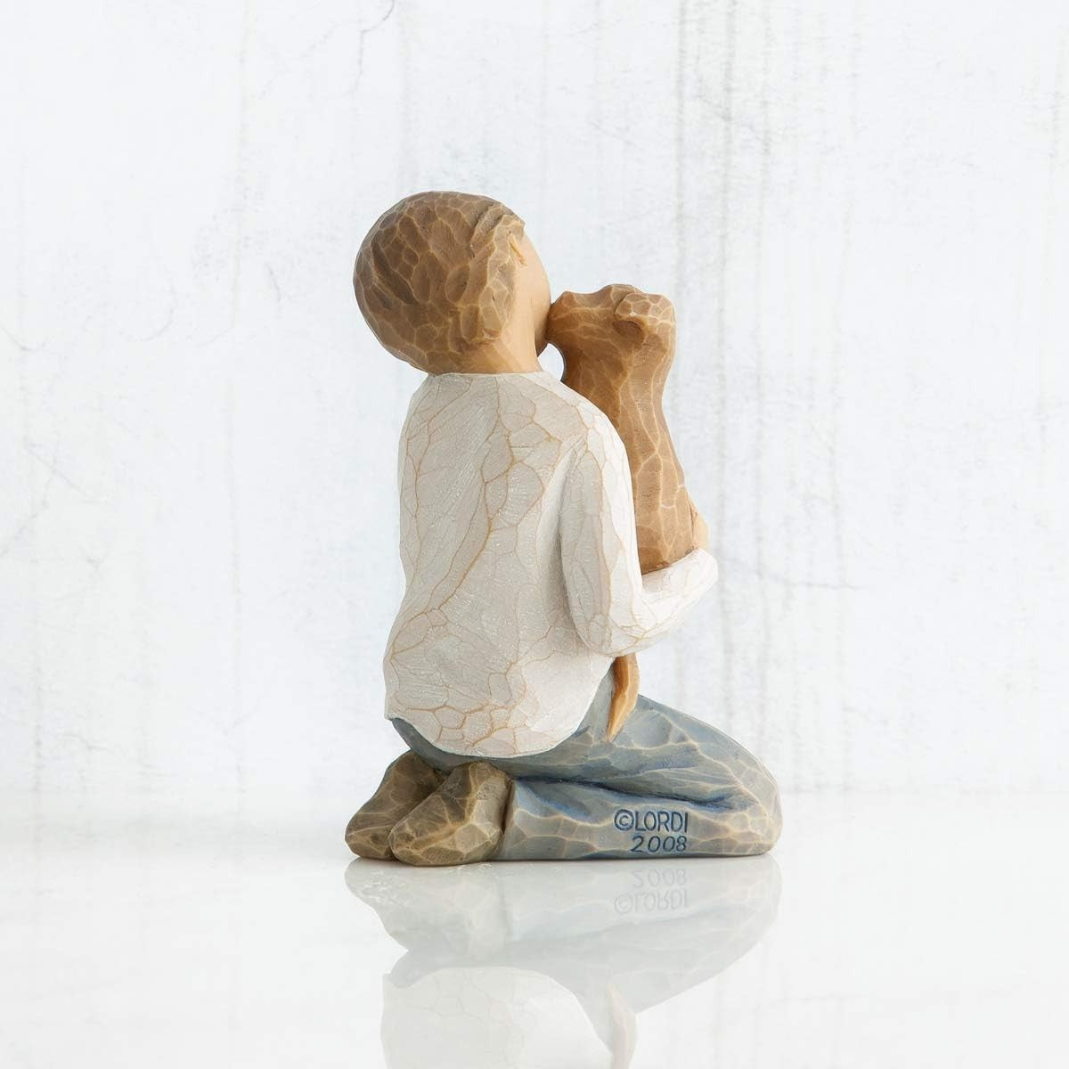 Kindness Boy Figurine Gift Resin Ornament | Loving Child & Puppy Sculpture
