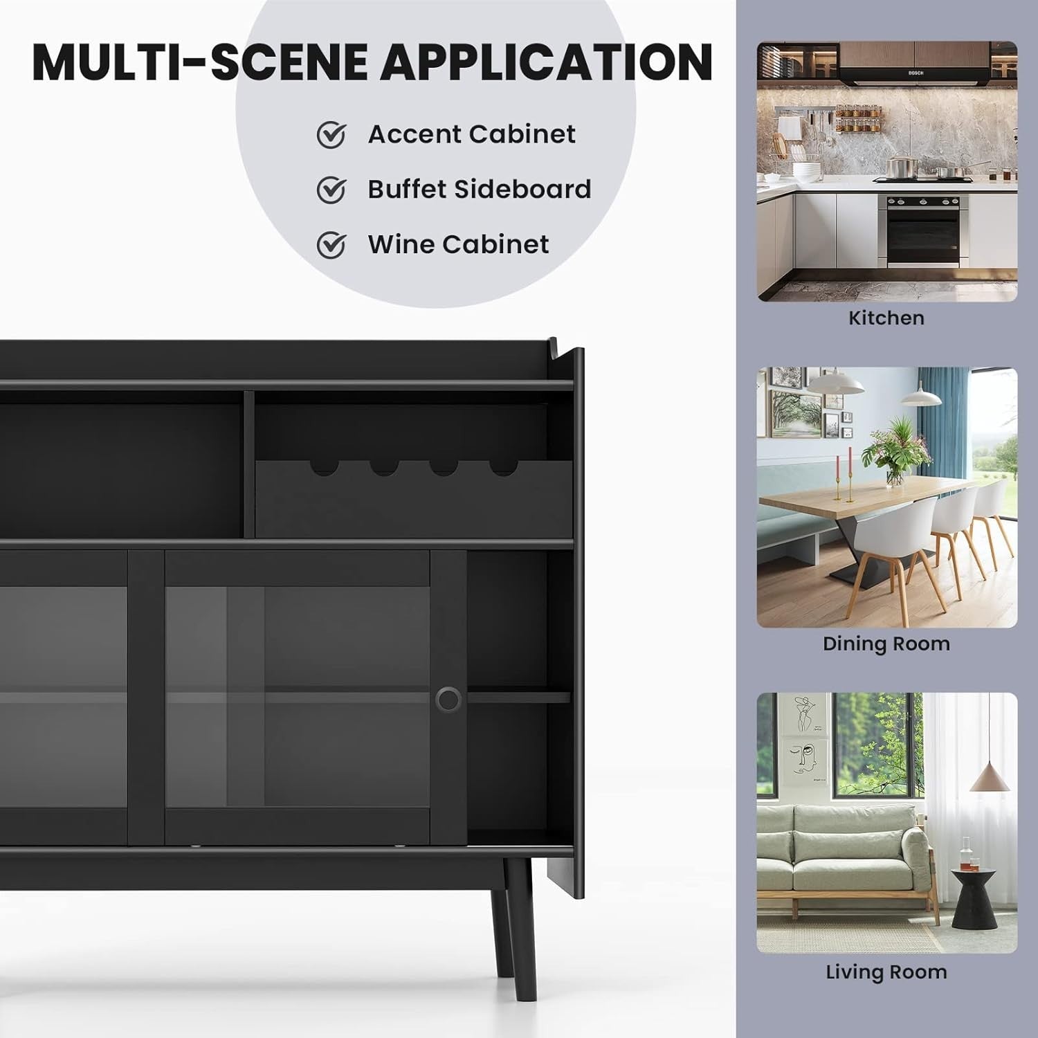 Modern Buffet Sideboard Drinks Cabinet with Wine Rack & Glass Doors