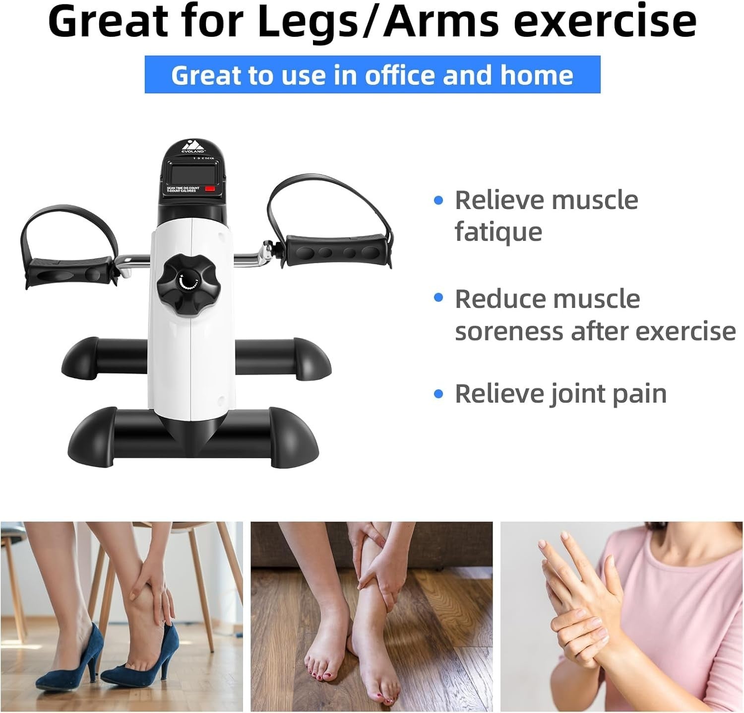 Under Desk Pedal Exerciser with Handle LCD Adjustable Resistance