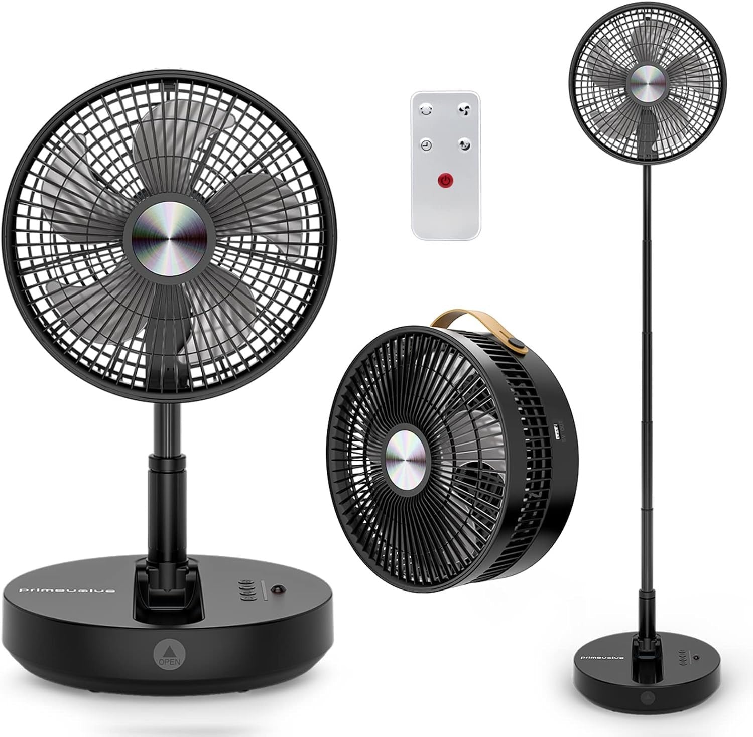 Rechargeable Folding Pedestal Fan 10 Inch 4-Speed Remote Control Portable Quiet