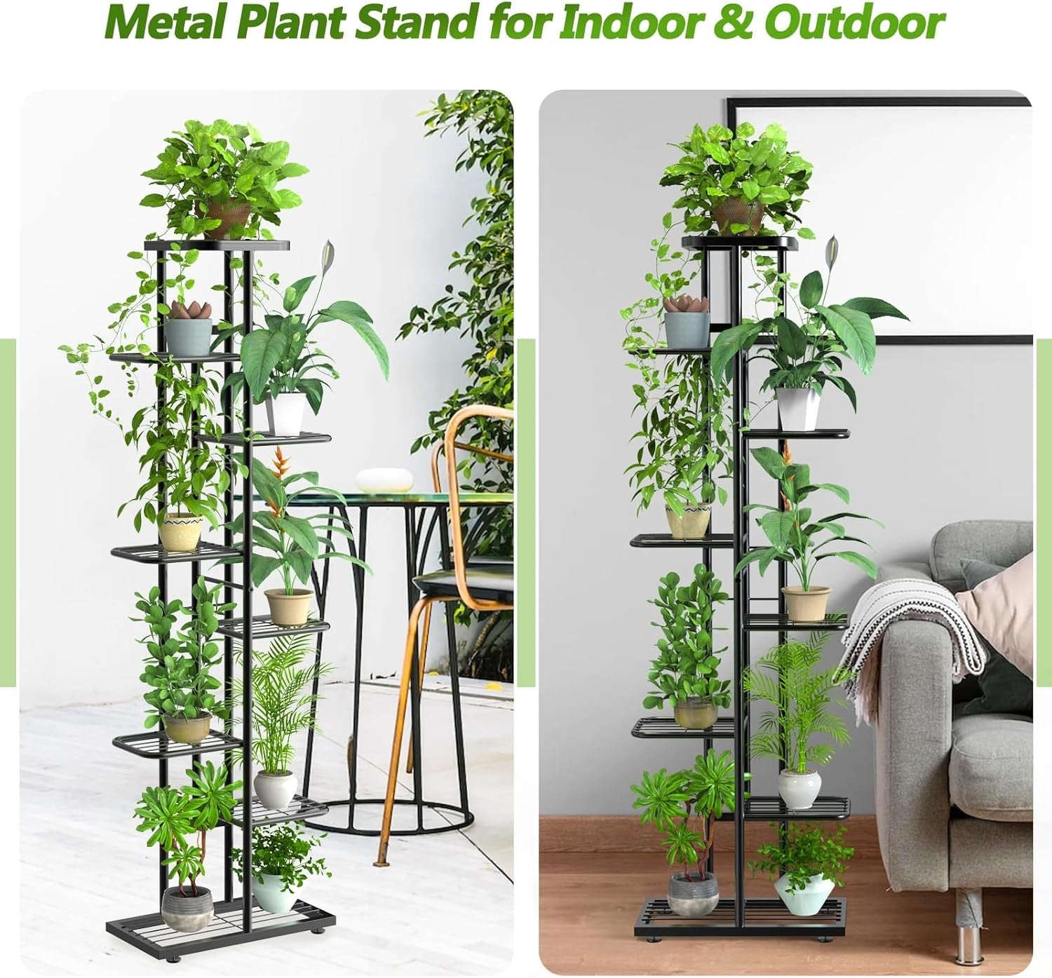 8 Tier Tall Black Metal Plant Stand Indoor Outdoor Flower Shelf with Tools Set