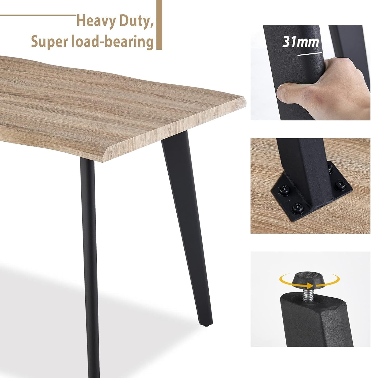 140cm Oak Effect Dining Table Metal Legs 6 Seater Modern Kitchen Room