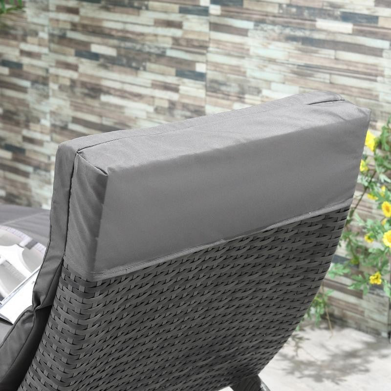 Grey PE Rattan Folding Sun Lounger Recliner Chair Cushioned Garden