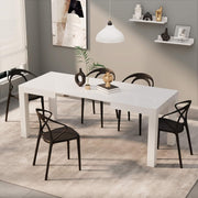 Extendable Glassy White Dining Table 8 Seater Wood Modern SpaceSaving 120-200cm