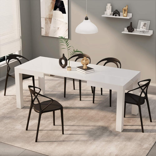 Extendable Glassy White Dining Table 8 Seater Wood Modern SpaceSaving 120-200cm