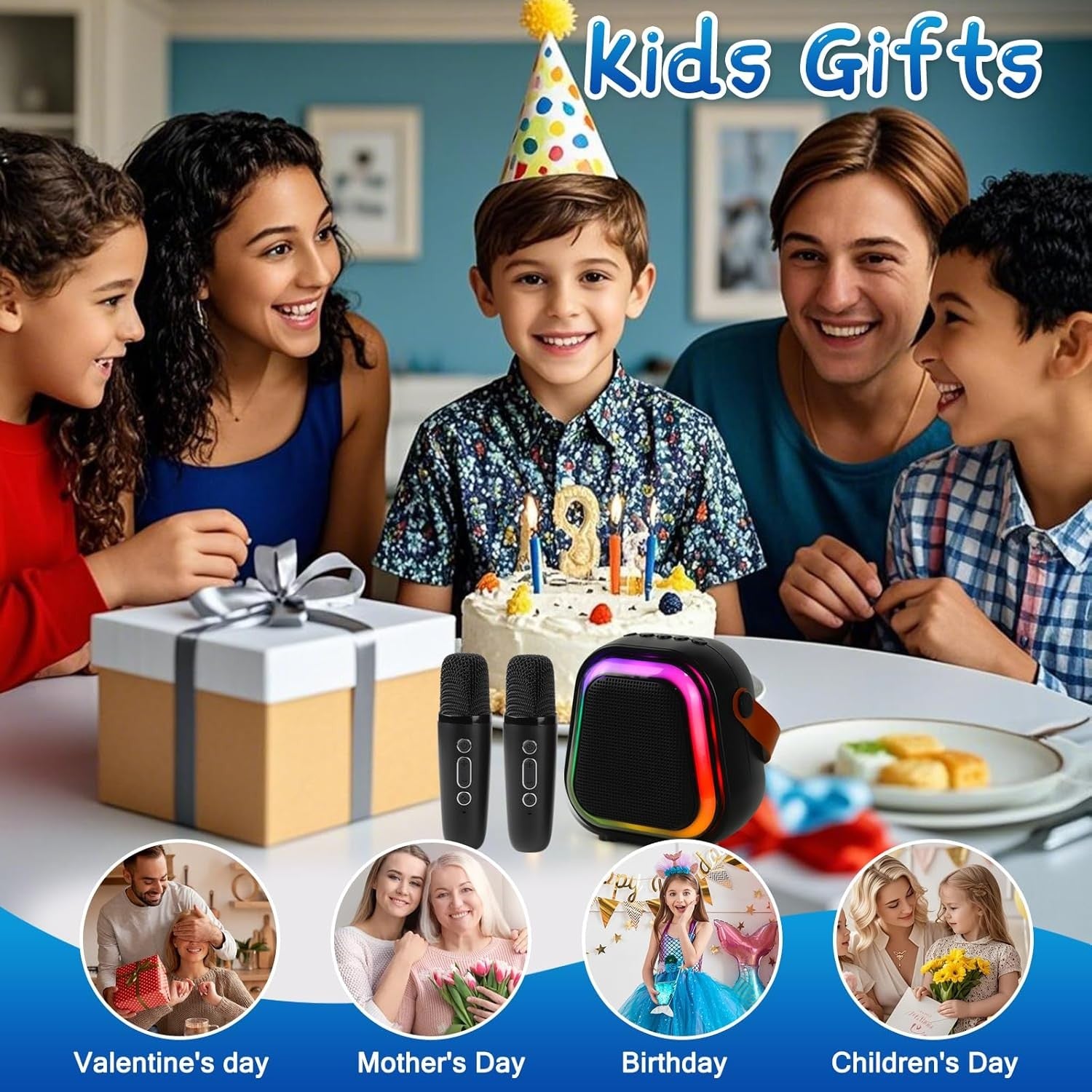 Kids Karaoke Machine Bluetooth Speaker 2 Wireless Mics