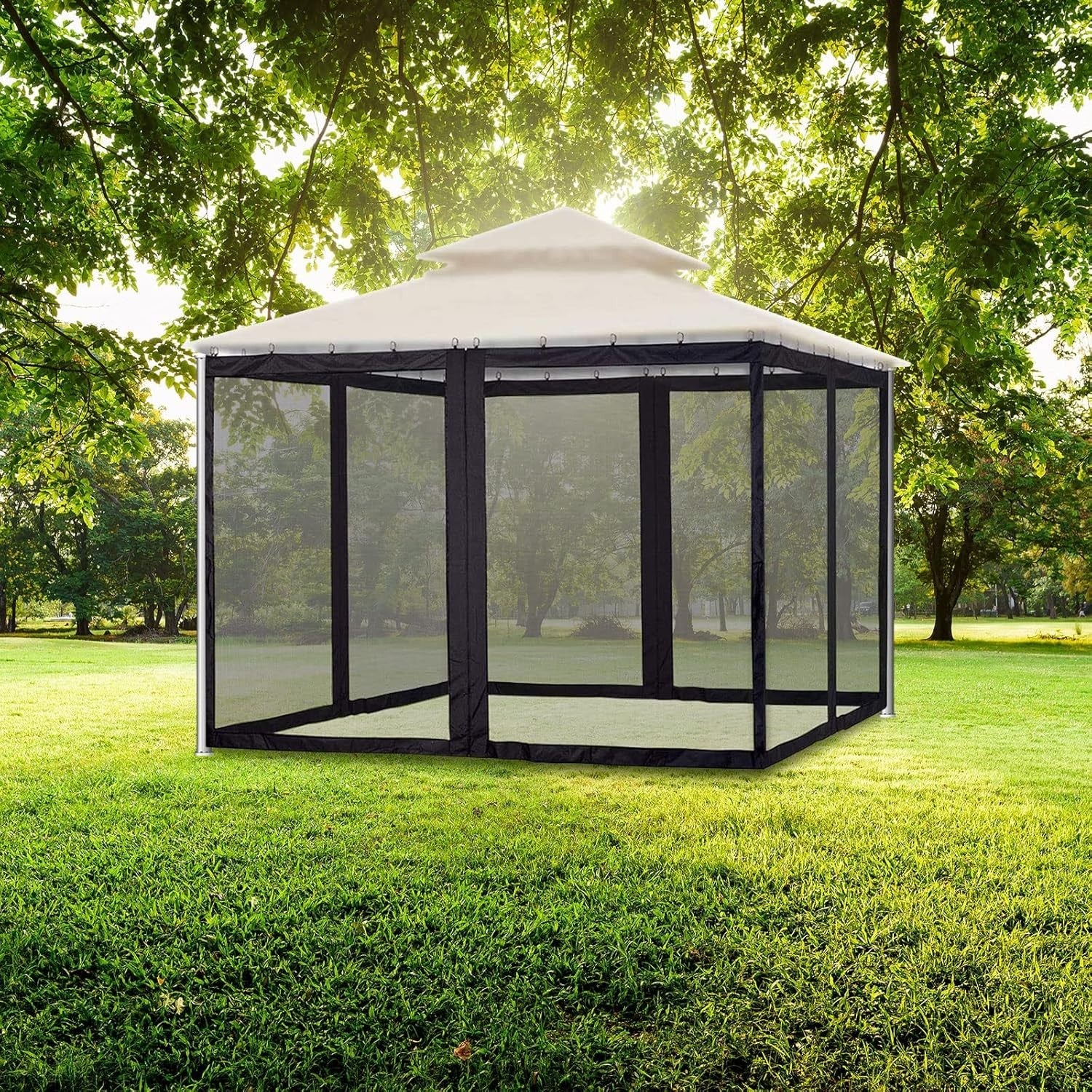 3x3m Gazebo Mosquito Net Walls Set Black Zipper Panels Insect Screen