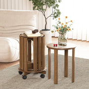 4-in-1 Bamboo Nesting Stools Set, Round Stackable End Tables with Wheels