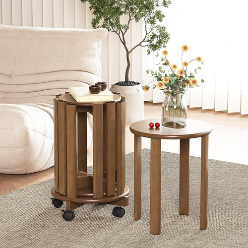 4-in-1 Bamboo Nesting Stools Set, Round Stackable End Tables with Wheels