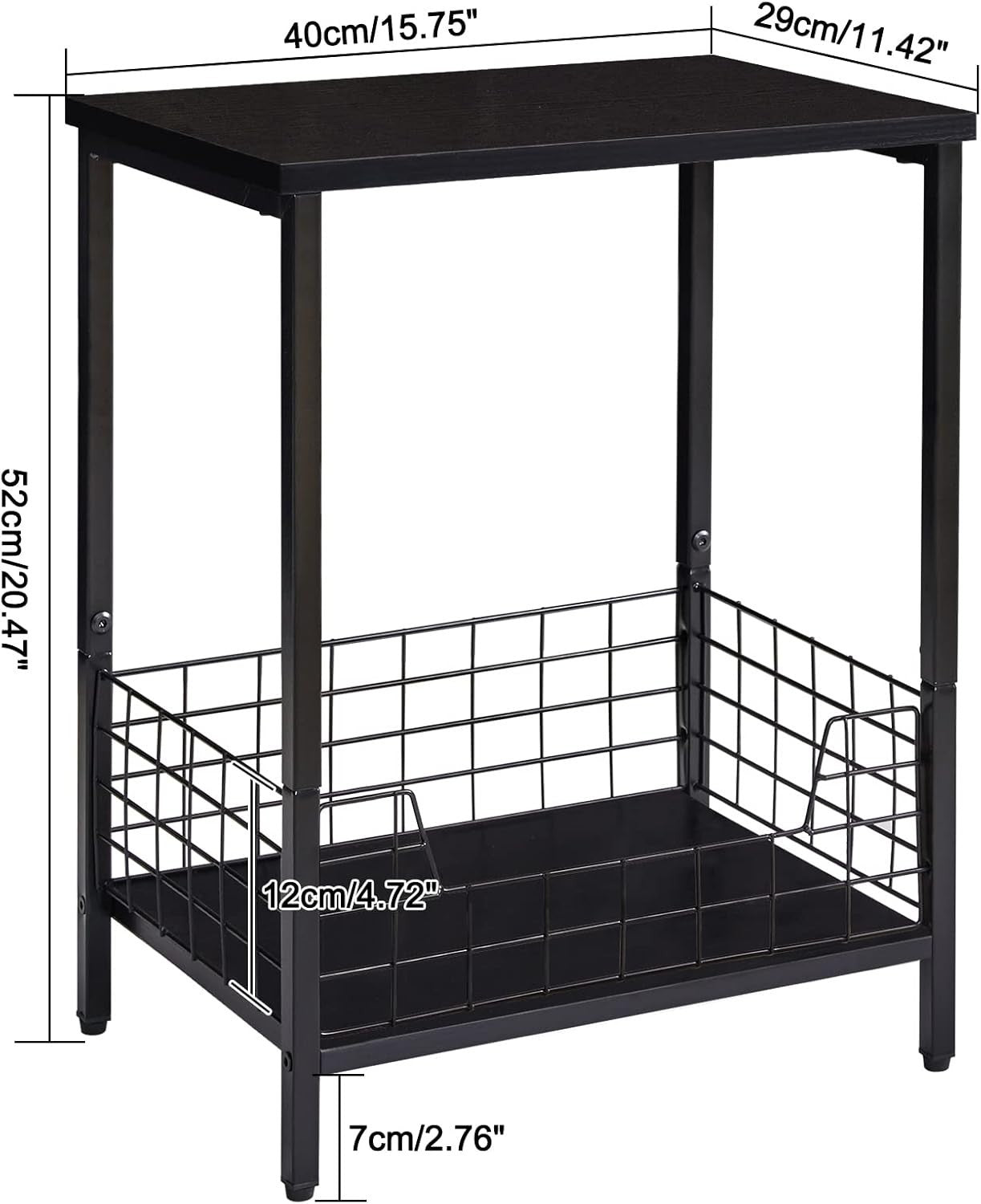 Black Marble Top Side Table with Storage Rack – Small Nightstand & Coffee Table