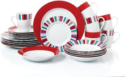 24 Piece Porcelain Dinner Set Plates Bowls Mugs Colourful Dishwasher Safe