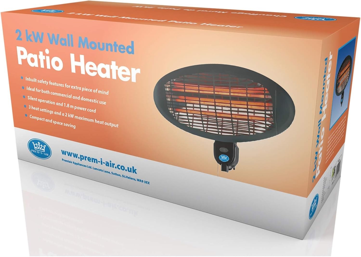 Outdoor Electric Patio Heater 2kW Wall Mounted 3 Heat Settings Safe & Efficient