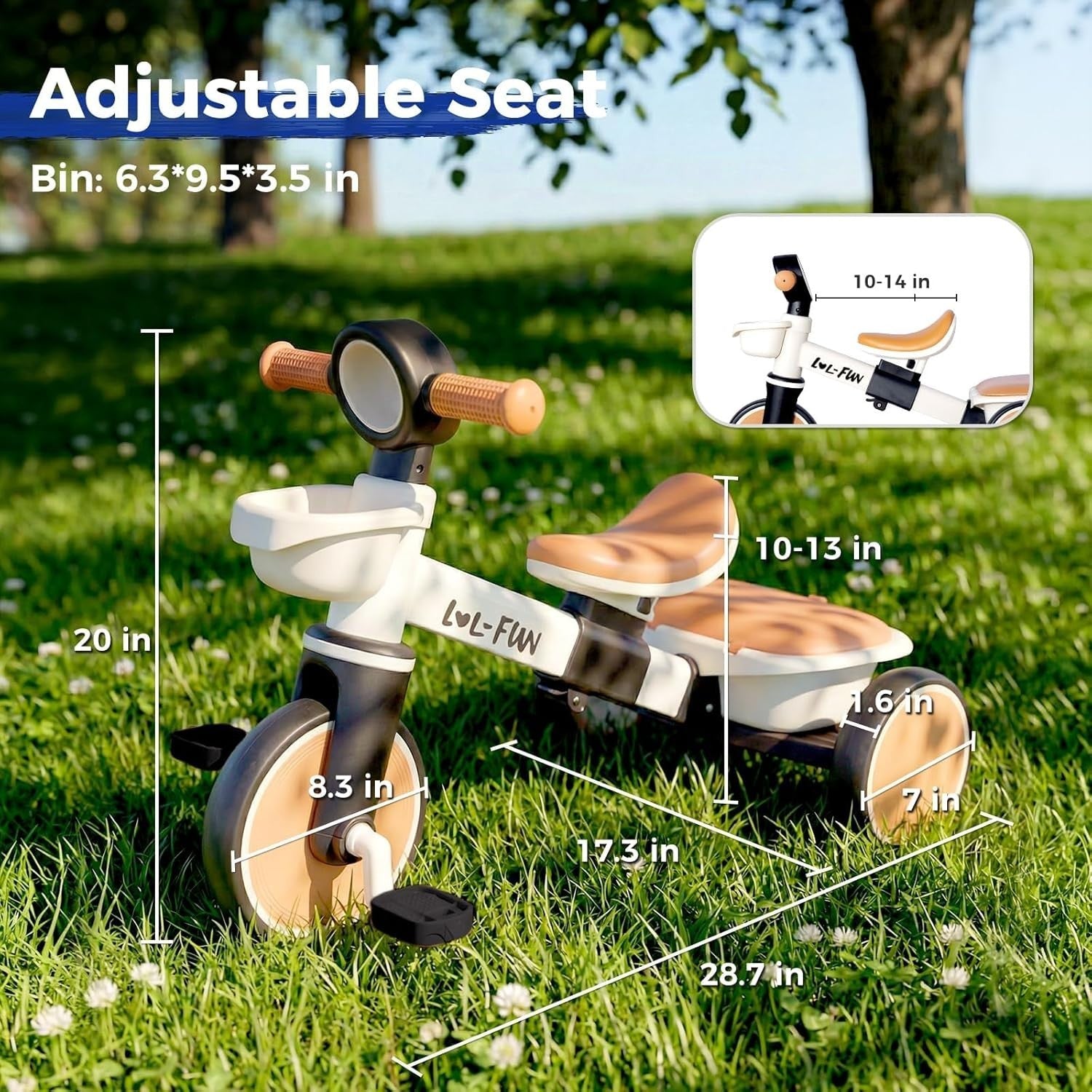Kids Tricycle Toddler Bike Adjustable Seat Storage Baskets 10M-4Y