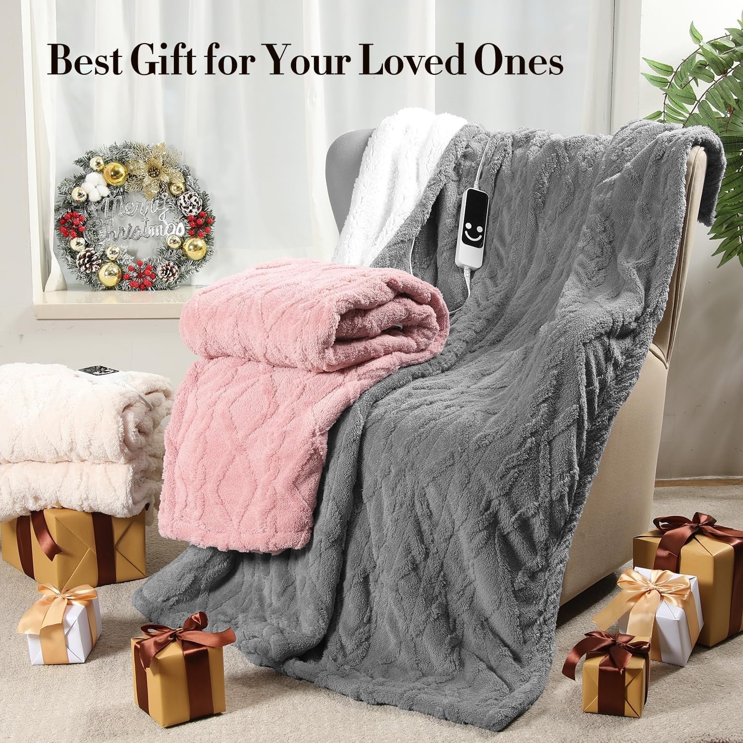 Electric Heated Throw Blanket Grey Sherpa Fleece 5 Heat Levels Auto Off 127x152c